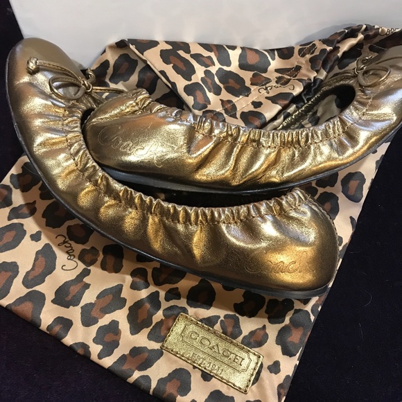 COACH Metallic Bronze Leopard Flats Ballerina 35 5.5 - Picture 4 of 4